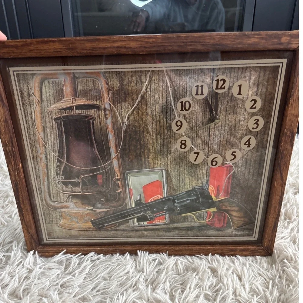 Vintage Shadow Box Intercraft Industries‎ Western Cowboy Scene Framed Clock